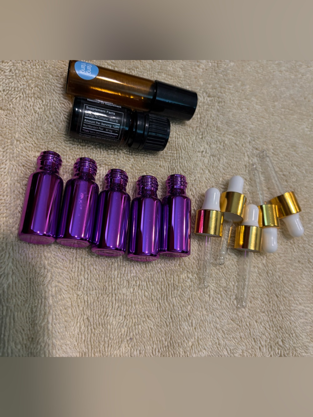 SET of Assorted Amber and Purple Refillable Roller & Dropper Bottles